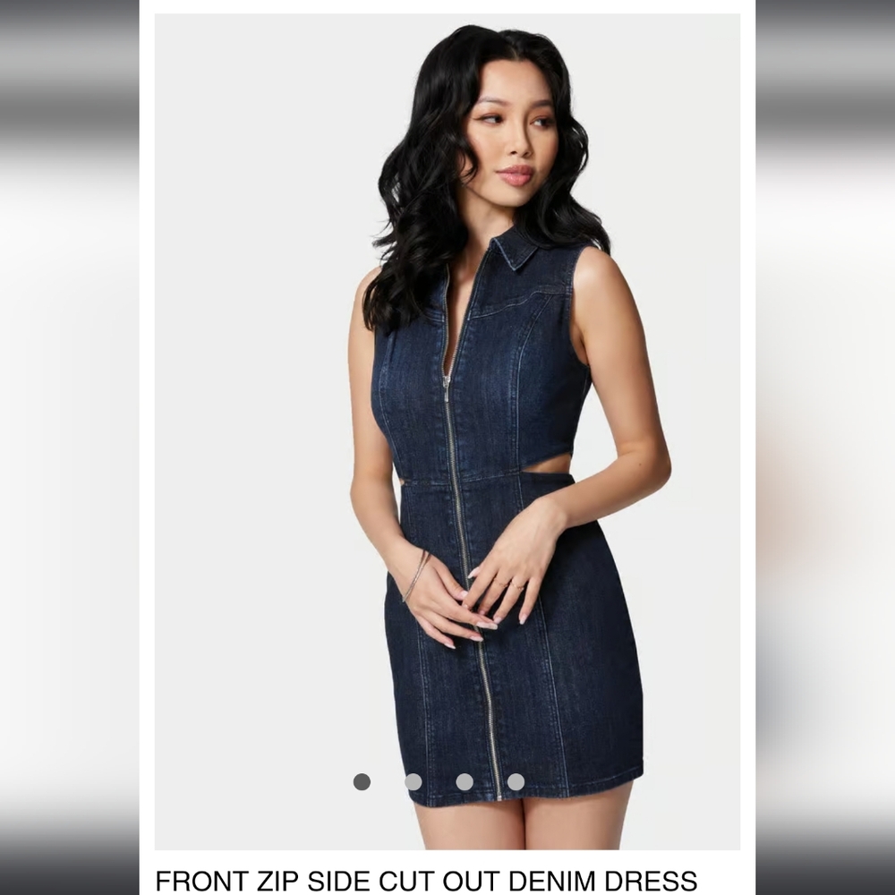 bebe FRONT ZIP SIDE CUT OUT DENIM DRESS Sz 8